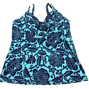 Land’s End Tankini Top Size 6D Green/Blue Floral Built In Bra Beach Summer